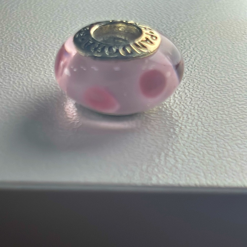 Pandora glass bead pink with pink polka dots